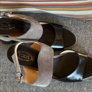 Tod's Chic Black and Grey stacked  Heels, Sz:6